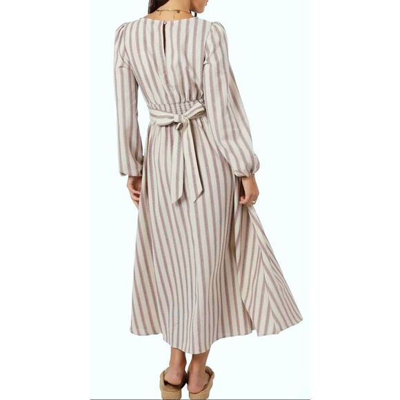 Petal & Pup Jimi Stripe Long Sleeve Maxi Dress Size Extra Small Oatmeal Malva NW - Picture 2 of 7